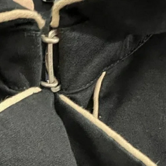 GAP Vintage Y2K Double Breasted Black Tan Piping Belted Cotton Trench Coat- L - Picture 4 of 16